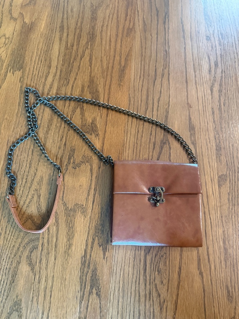 Steve Madden Cognac Leather Crossbody with Antique Chain